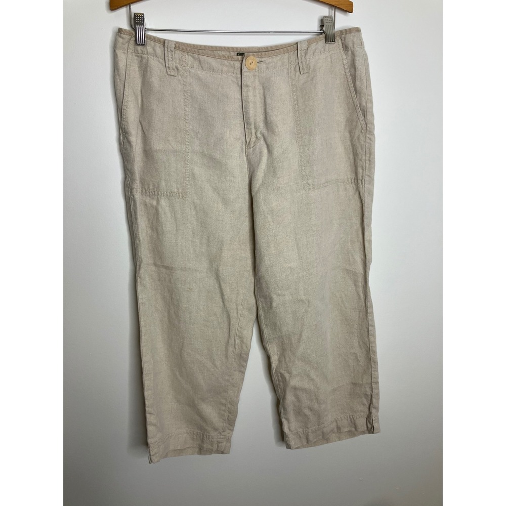 Eddie‎ Bauer Linen Pants Womens 12P Beige Excellent Cropped Casual Trousers